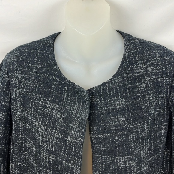 Eileen Fisher Crosshatch Open Front Black Gray Blazer Coat-Organic Cotton Size M - Picture 8 of 10